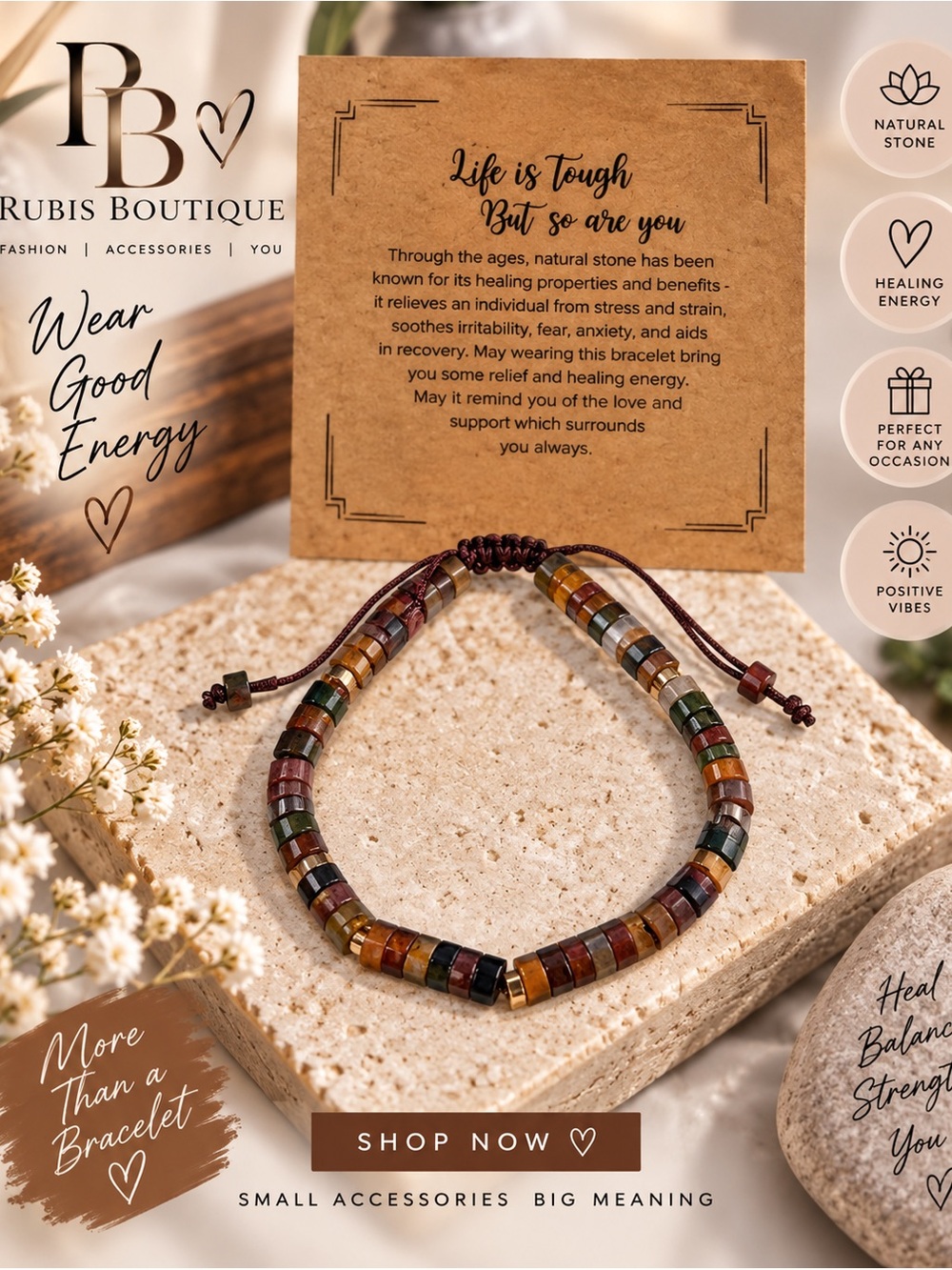 Multicolor Natural Stone Adjustable Bead Bracelet